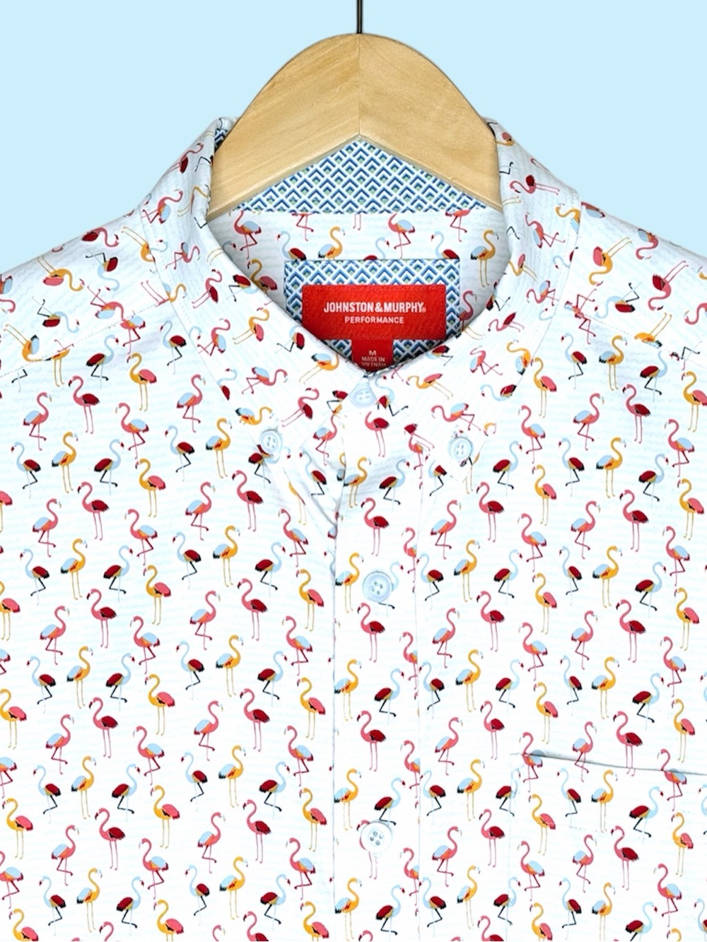 Men’s Johnston & Murphy Short Sleeve Performance Fabric Flamingo Shirt Size M